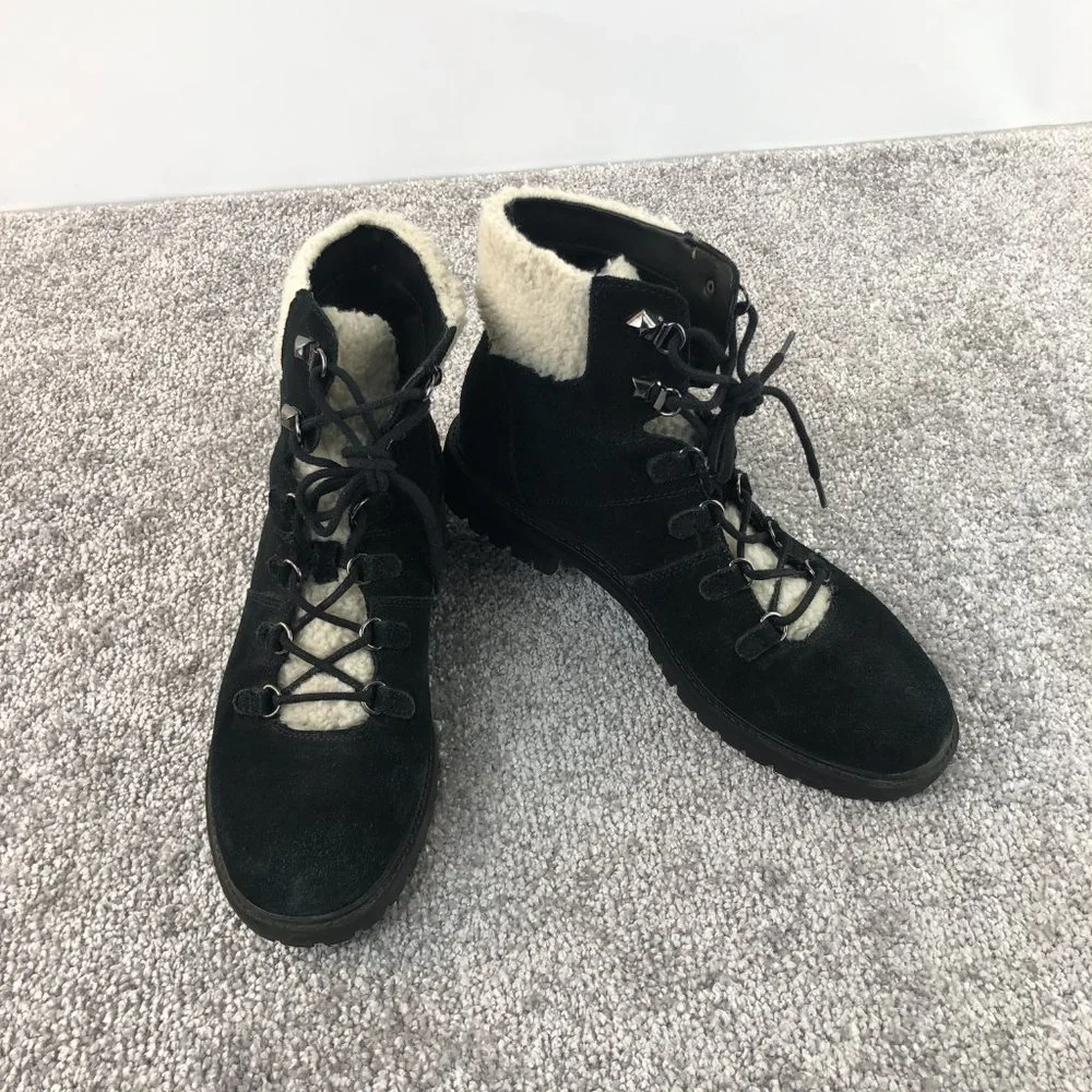 ⭐️ Marc Fisher‎ Winter Ankle boots Faux Fur Black Suede Lace Up Women's Size 9.5